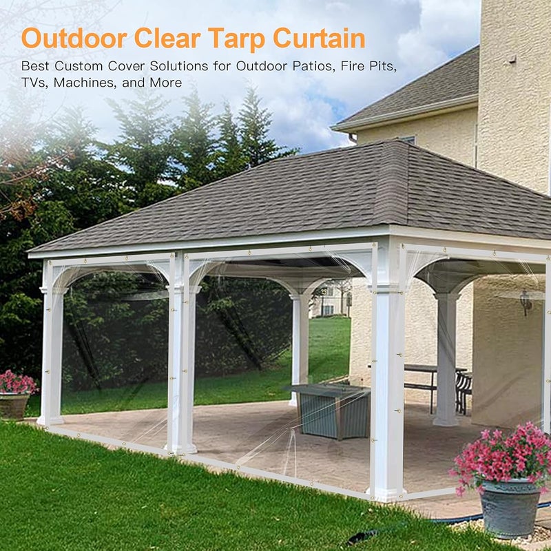 Likeem 7 x 9FT Outdoor Clear Tarp Curtain Waterproof Wind-Proof 24 Mil Transparent Vinyl Tarp for Patio Pergola Garden Canopy Rainproof Anti-Tear PVC Thick Cover with Grommets - Image 2